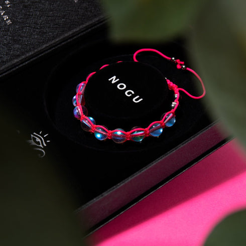 Rose fluo | Supernova arc-en-ciel | Argent | Bracelet Charmballa Verre Galaxy